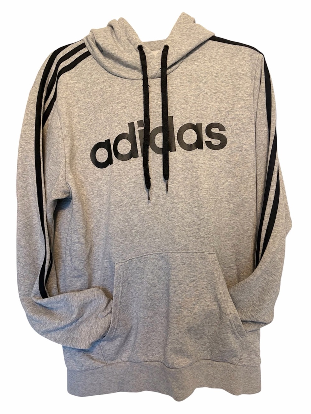 adidas Light Gray Zip-Up Hoodie with Black Logo & Stripes